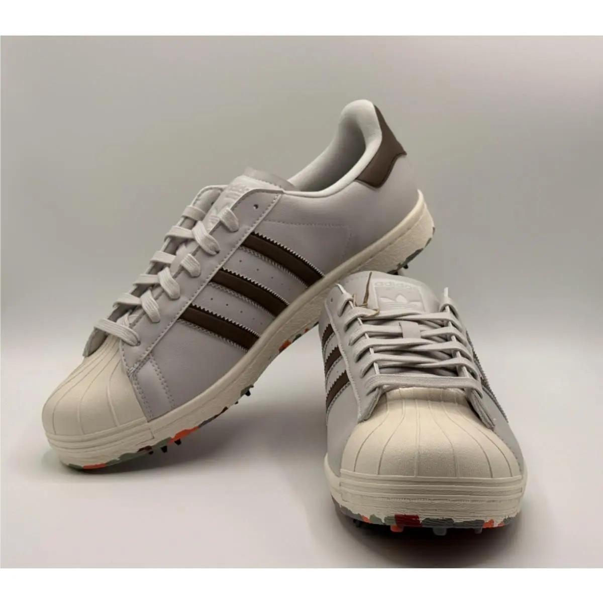 Adidas Superstar Golf Mens Spiked Shoes ID9298 Shell Toe Camo Grey Brown Sz 10.5