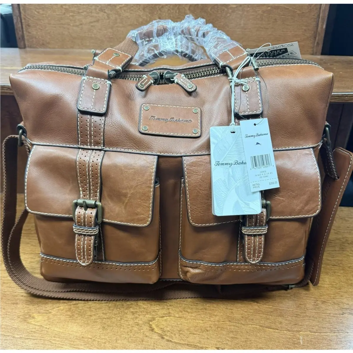 Back 9 Briefcase Leather Cognac/brown Color by Tommy Bahama