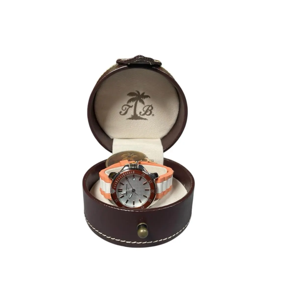 Women’s Tommy Bahama Laguna Watch Silicone Strap Coral Colored