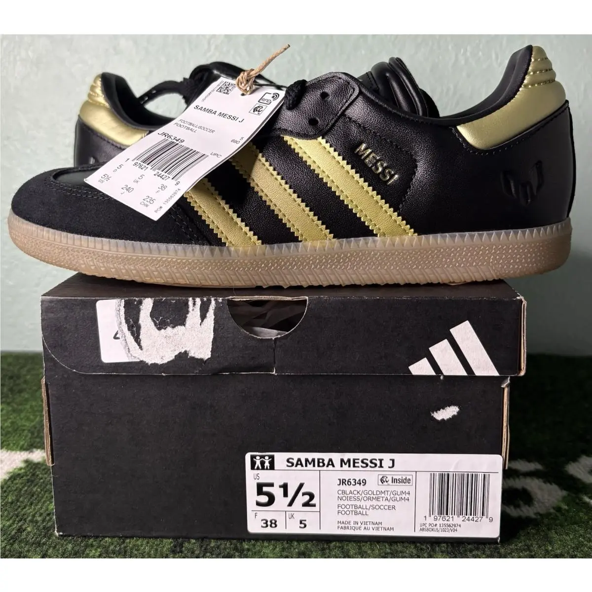 US Youth 5.5/Women’s 6.5 - Lionel Messi x  Samba J “triunfo Dorado” JR6349 by Adidas
