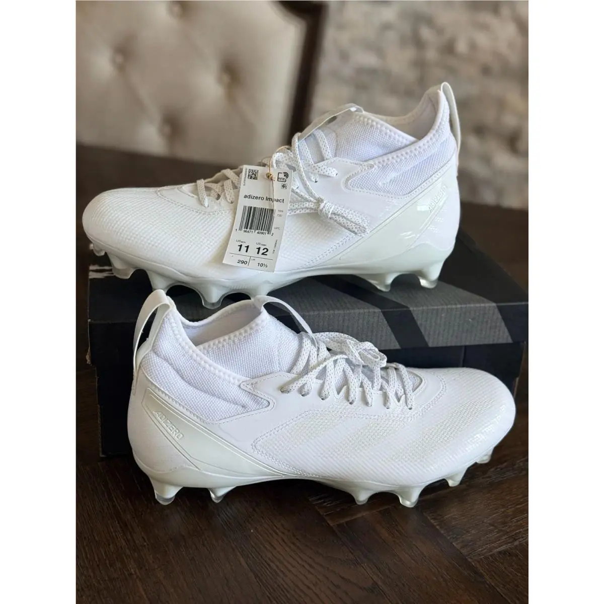 Adizero Impact Football Cleats Triple White IF2453 Men`s Size 11 by Adidas