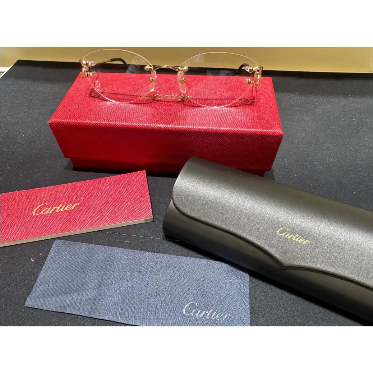 Cartier Classic C Motif Rimless Eyeglasses Gold Optical Frames CT0487O 001