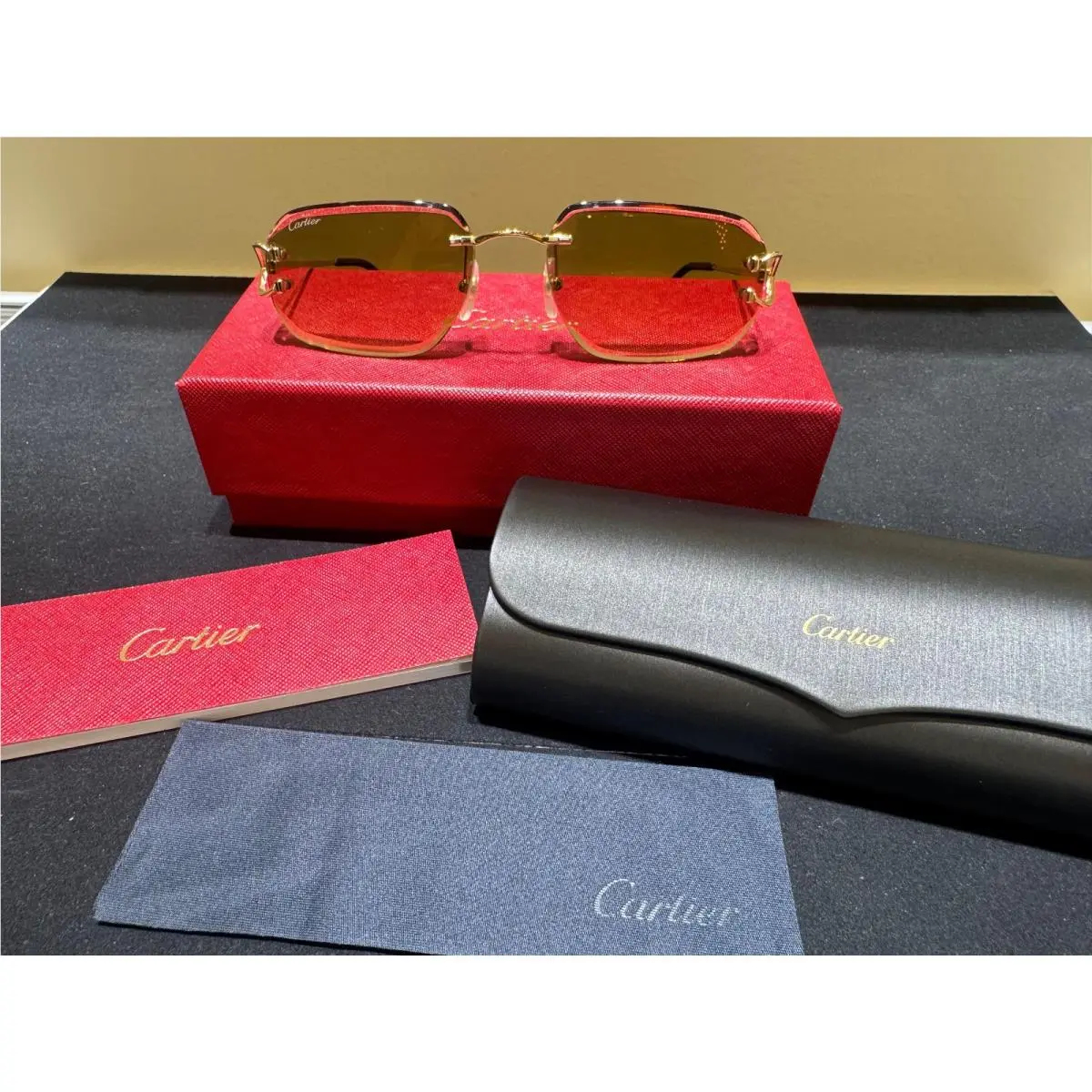 Cartier Classic C Motif Rimless Sunglasses Gold Brown Gradient CT0468S 004