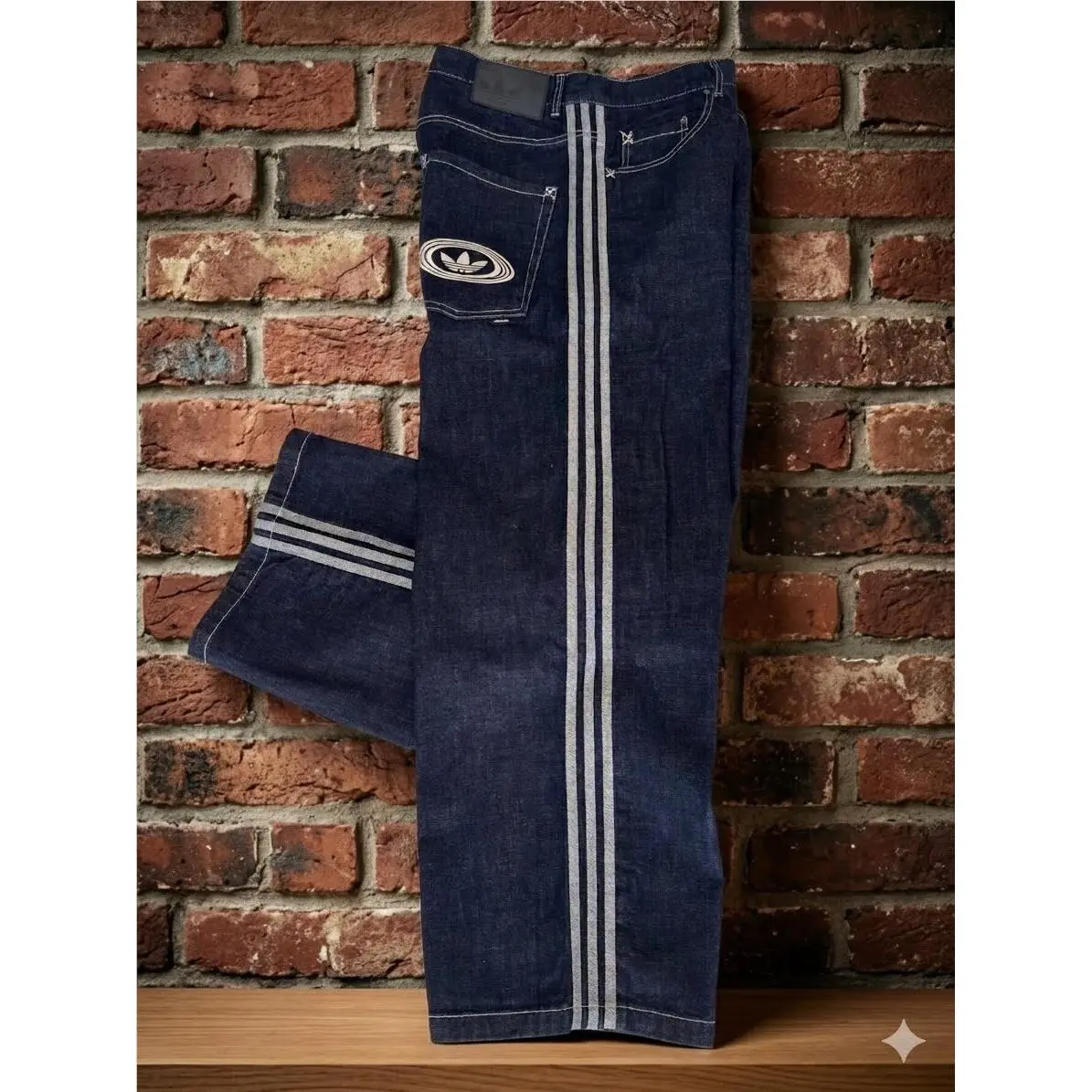 Adidas Logo Jeans Dark Blue Denim Wide Leg Skater KS6916 Htf