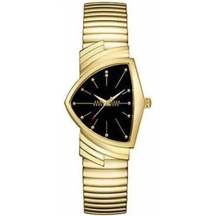 Hamilton Ventura Quartz Black Dial Yellow Gold Pvd Men`s Watch H24301131 - Black / Yellow Gold, Face: Black, Dial: Black