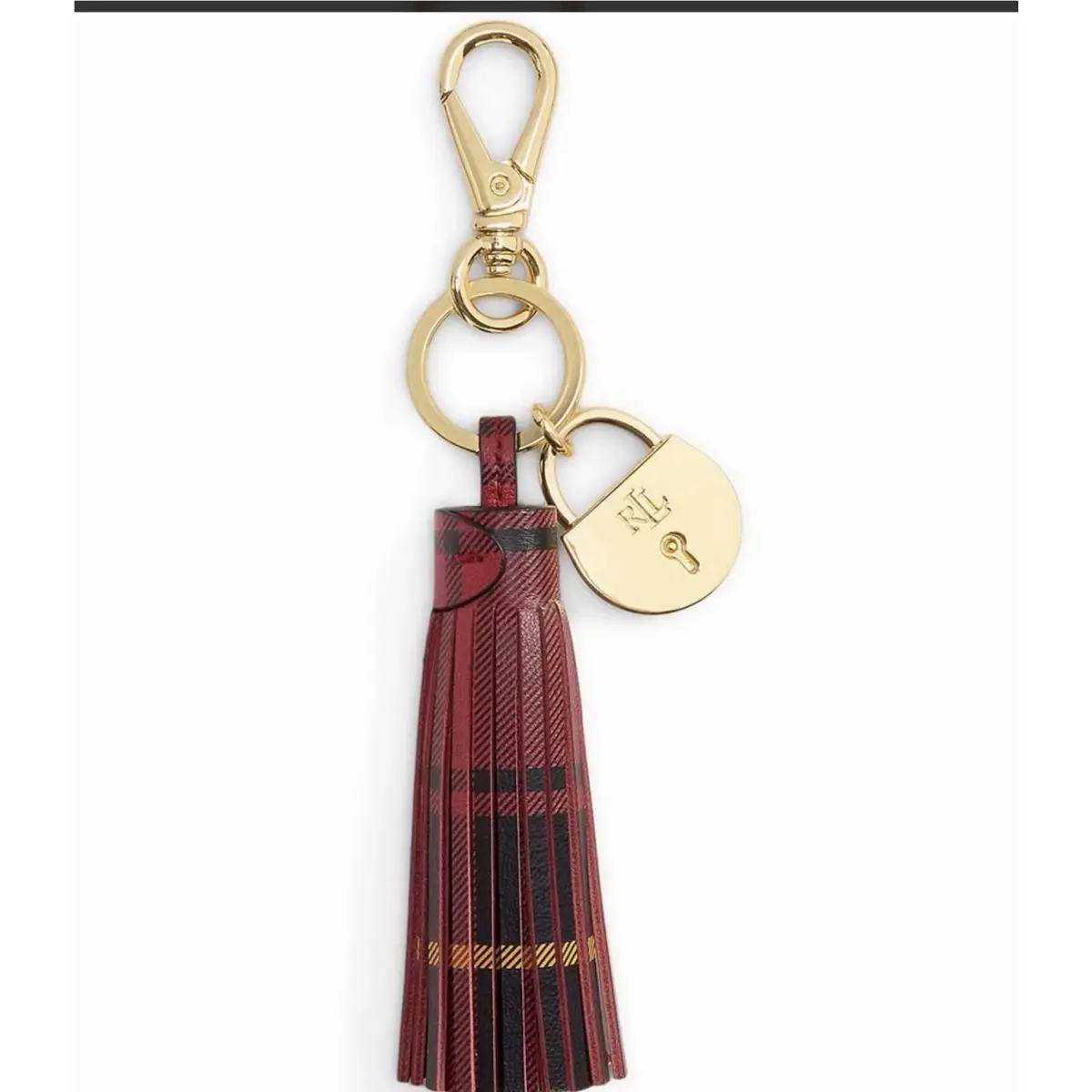 Lauren  Boxed Padlock Tassel Key Fob Bag Charm Holiday Tartan Multi by Ralph Lauren