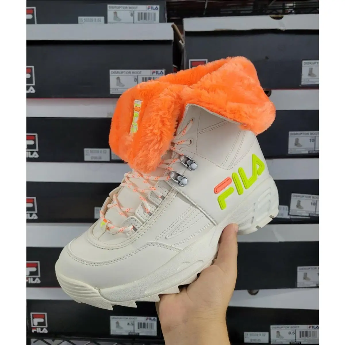 Fila Disruptor Boot Shearling Fur Women`s Winter Fashion Boots White/orange