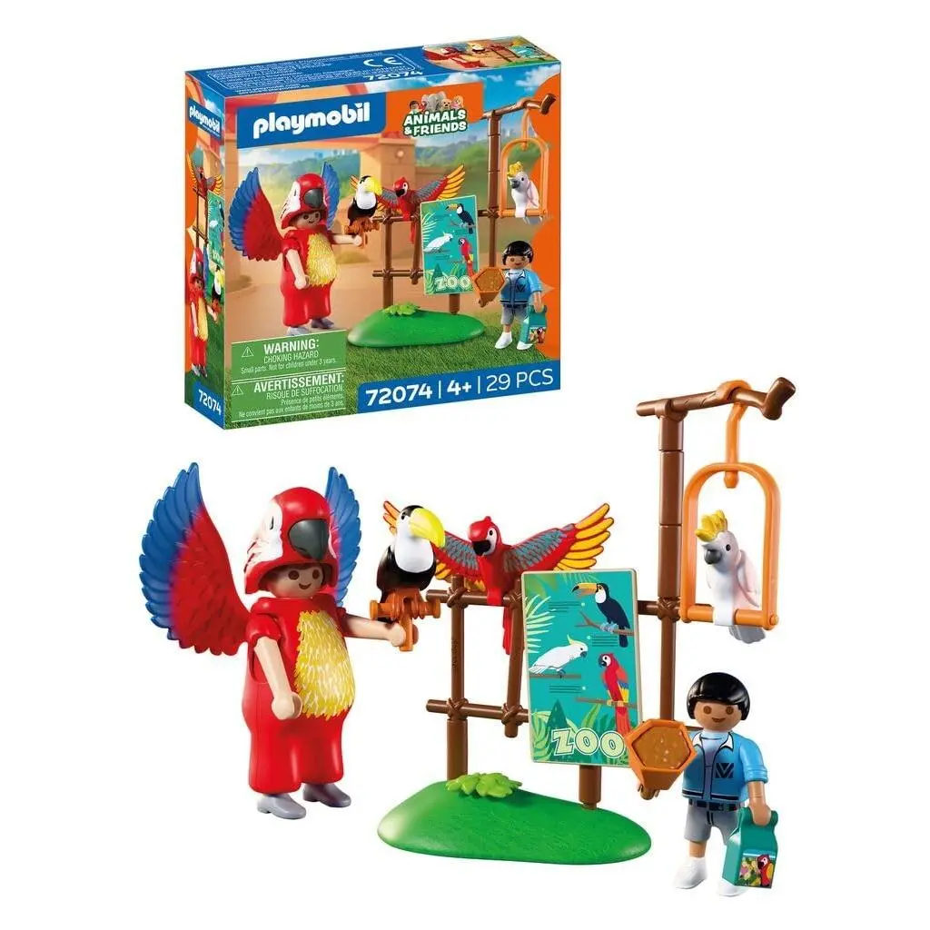 Playmobil Animals Friends Zoo Mascot Man in Parrot Costume with 3 Tropic