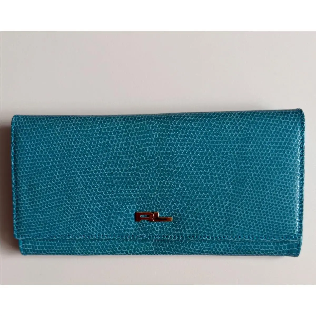 Ralph Lauren Lizard Slim Clutch Turquoise Blue Wallet 3227822 1990`s