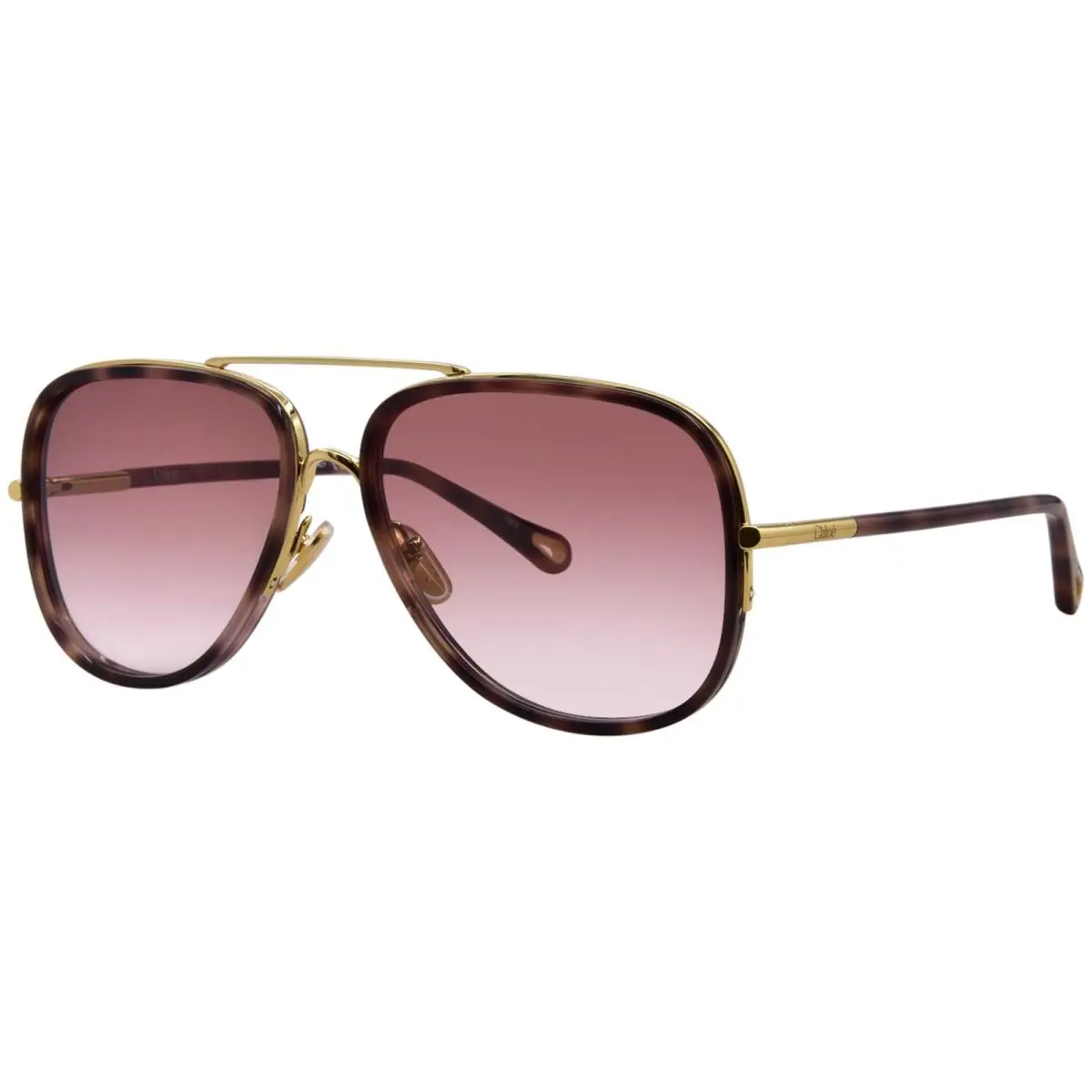Chloe CH0382S 004 Sunglasses Women`s Gold/havana/red Gradient Lenses Pilot 60mm