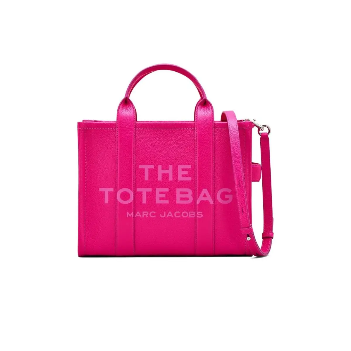 Marc Jacobs Bag Leather Tote Bag The Medium Tote Hot Pink Color Style