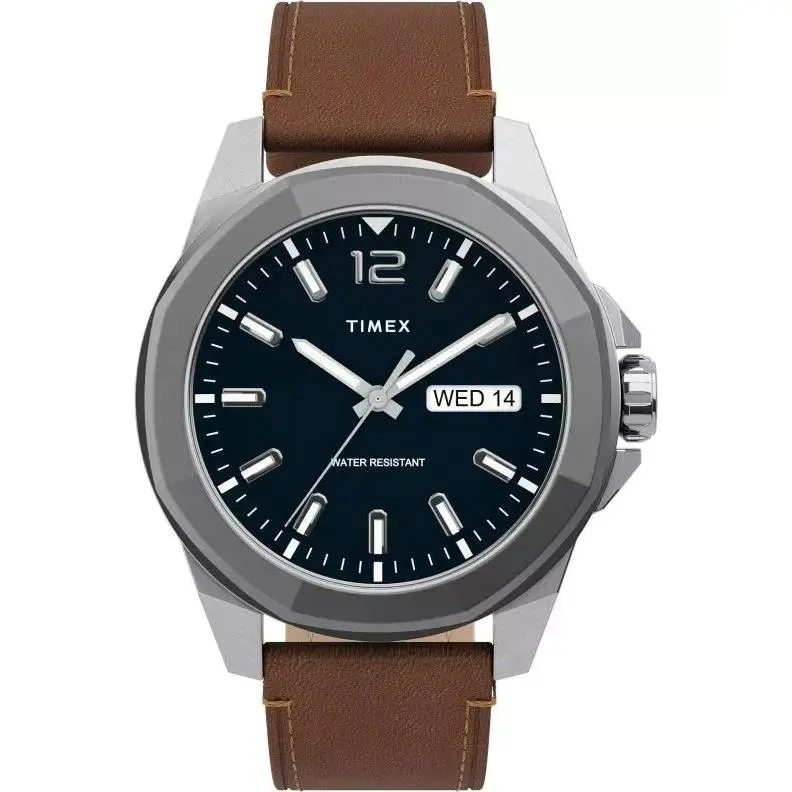Timex Essex Avenue 44mm Blue Dial Brown Leather Quartz Men`s Watch TW2U15000