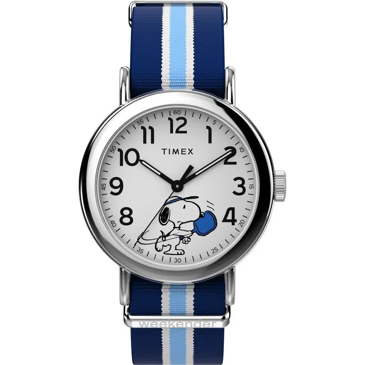 X Peanuts Pickleball Watch TW2Y50600 Weekender Blue Fabric Strap by Timex