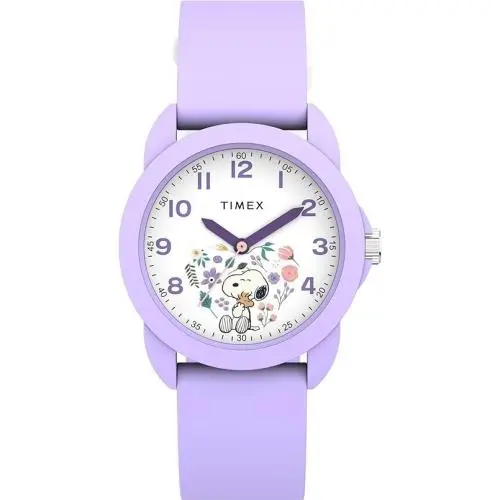 Youth Peanuts Youth Spring 30mm Watch - Purple Strap White Dial Purple by Timex