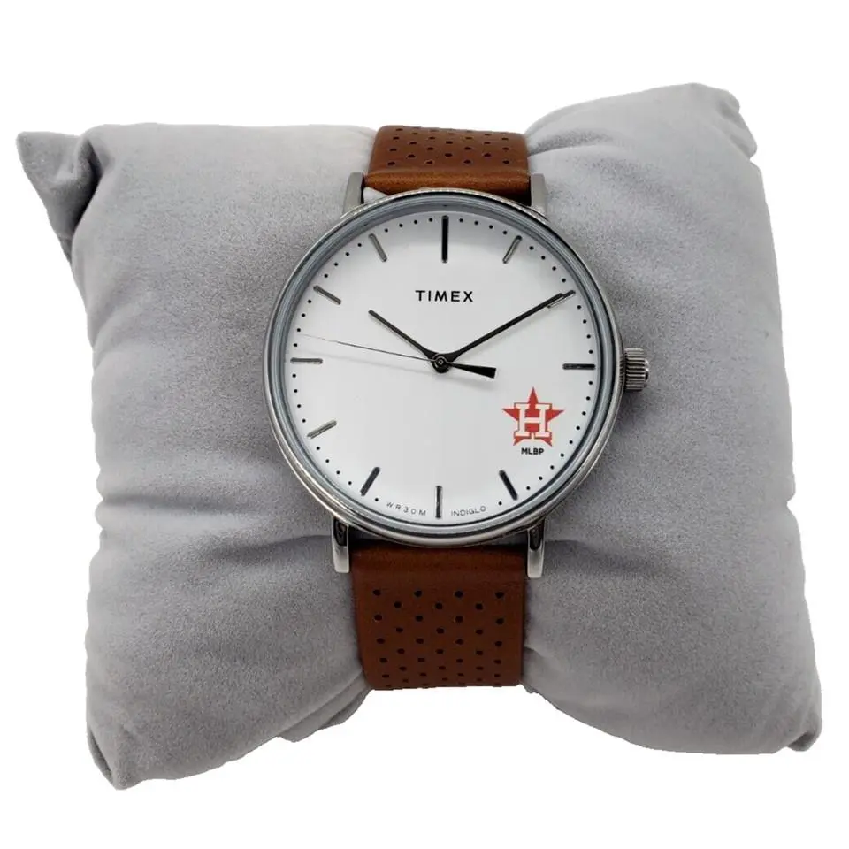 Timex Brown Leather Strap Watch Houston Astros 40mm Men`s