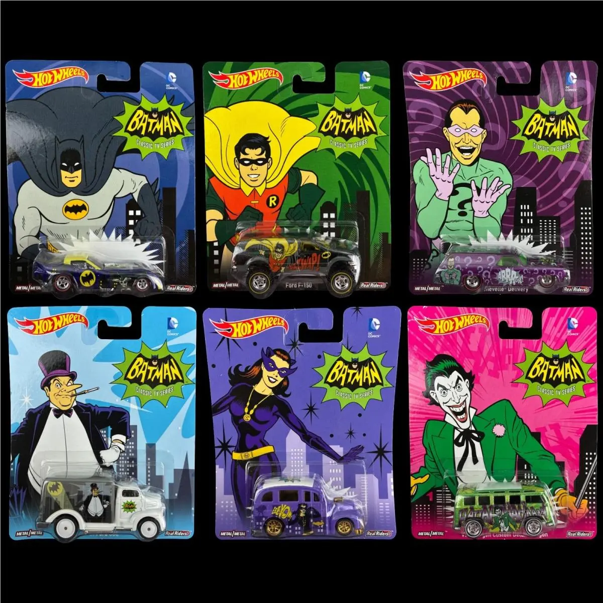 2014 Hot Wheels Batman Classic TV Series Real Riders Metal 1:64 Car 6pc Set
