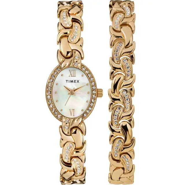 Timex Womens Mother of Pearl Dial Gold Tone Bracelet Watch - TW2T49900JT