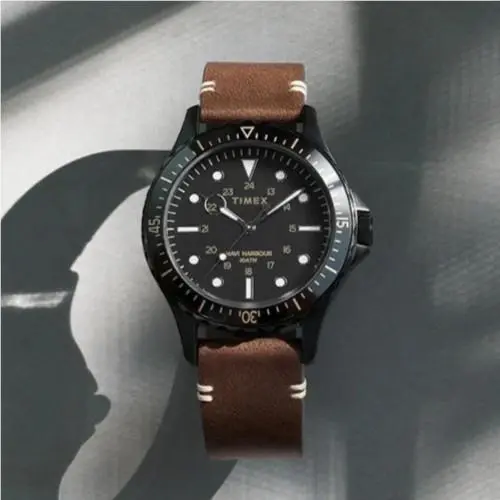 Timex Navi XL Men`s 41mm Black Dial Lume Black IP Brown Leather Watch TW2V45400