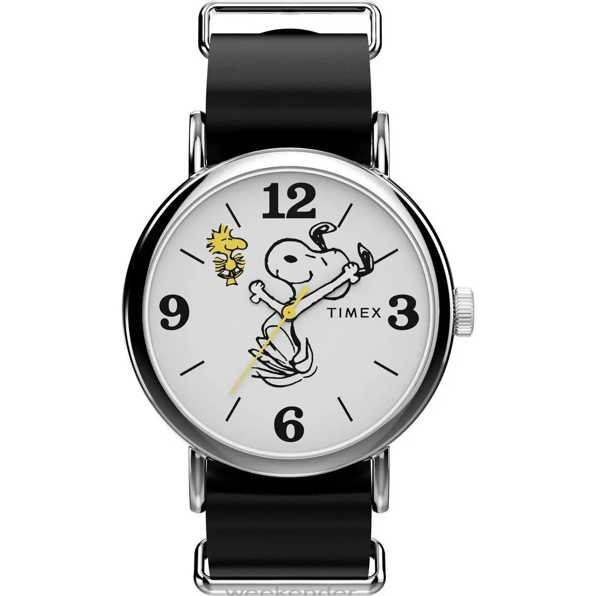 x Peanuts Weekender Snoopy Black Leather Strap Watch TW2Y60900 by Timex