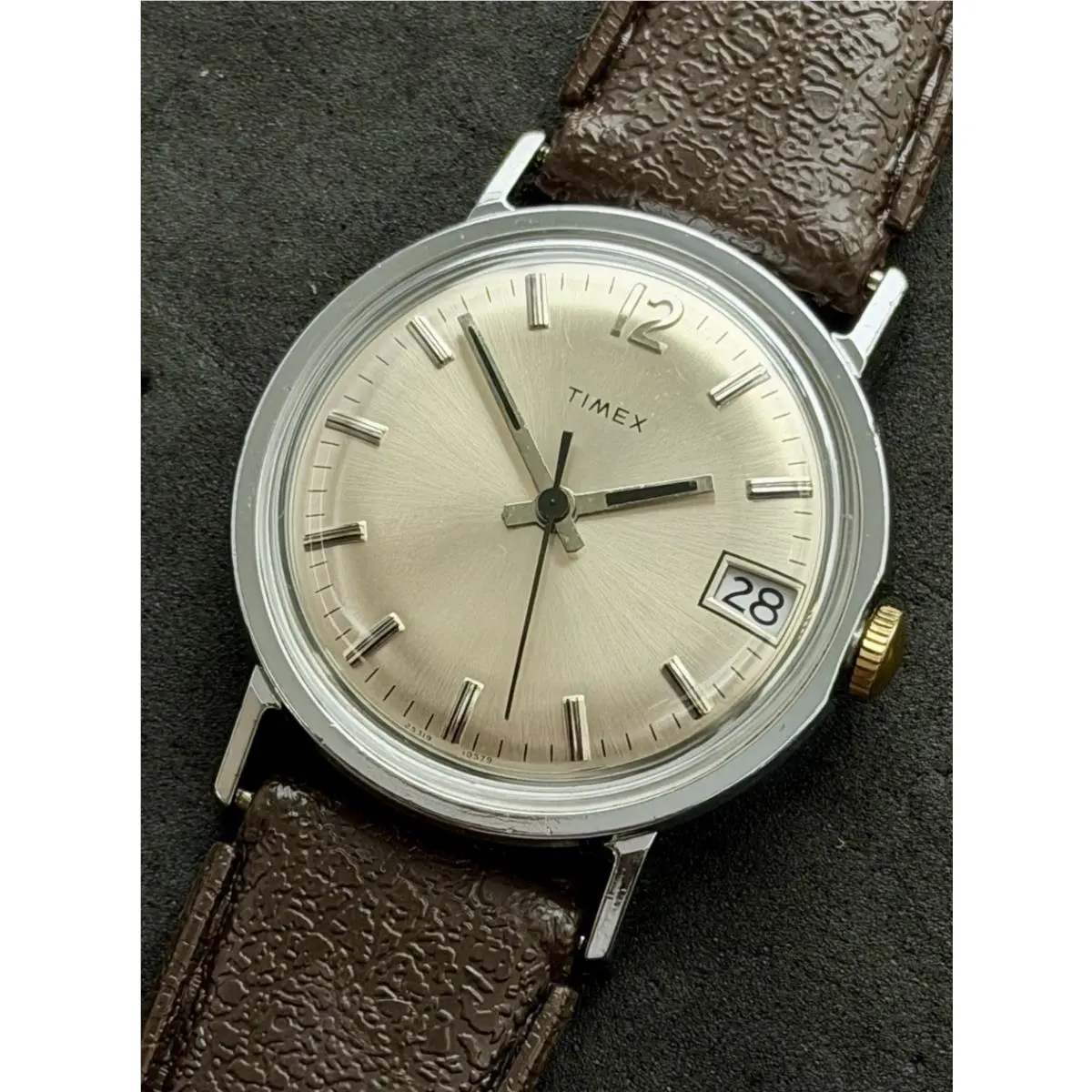 Vtg 1979 Timex Mercury Calendar Men`s 36mm Mechanical Watch Steel Champagne