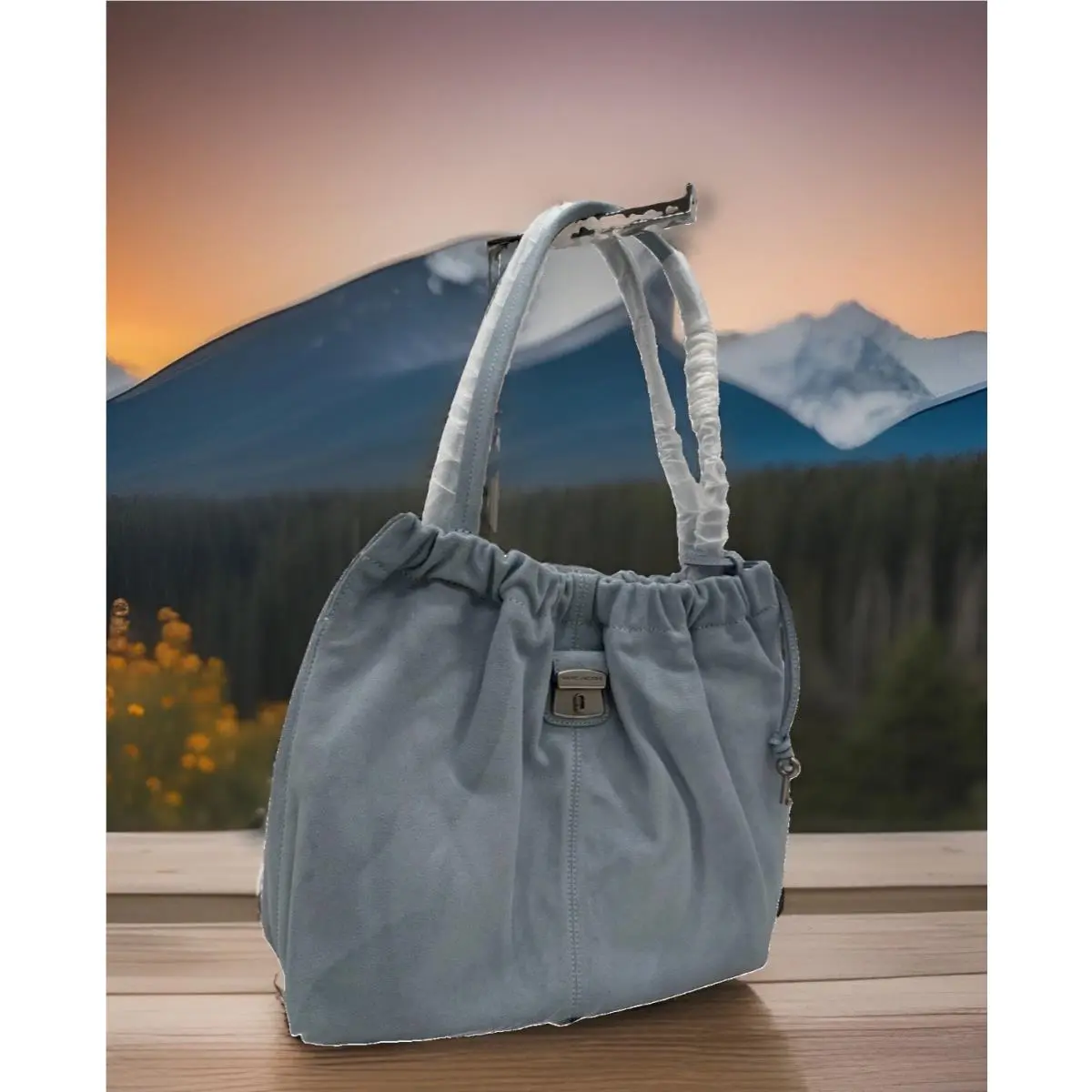 The Christina Suede Charm Tote In Blue Mist by Marc Jacobs