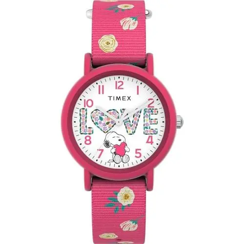 Timex Women`s Peanuts Color Rush Floral 34mm Watch - Pink Strap White Dial Pink