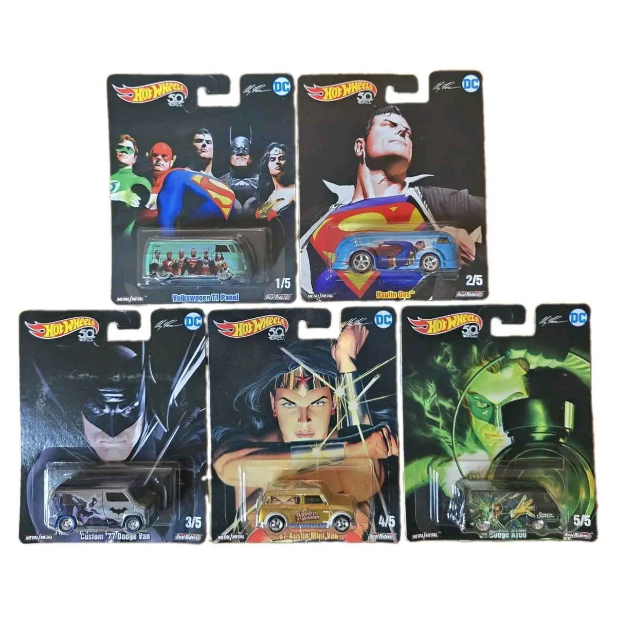 Hot Wheels Pop Culture 50th DC Justice League Set of 5 Premium Batman - Superman