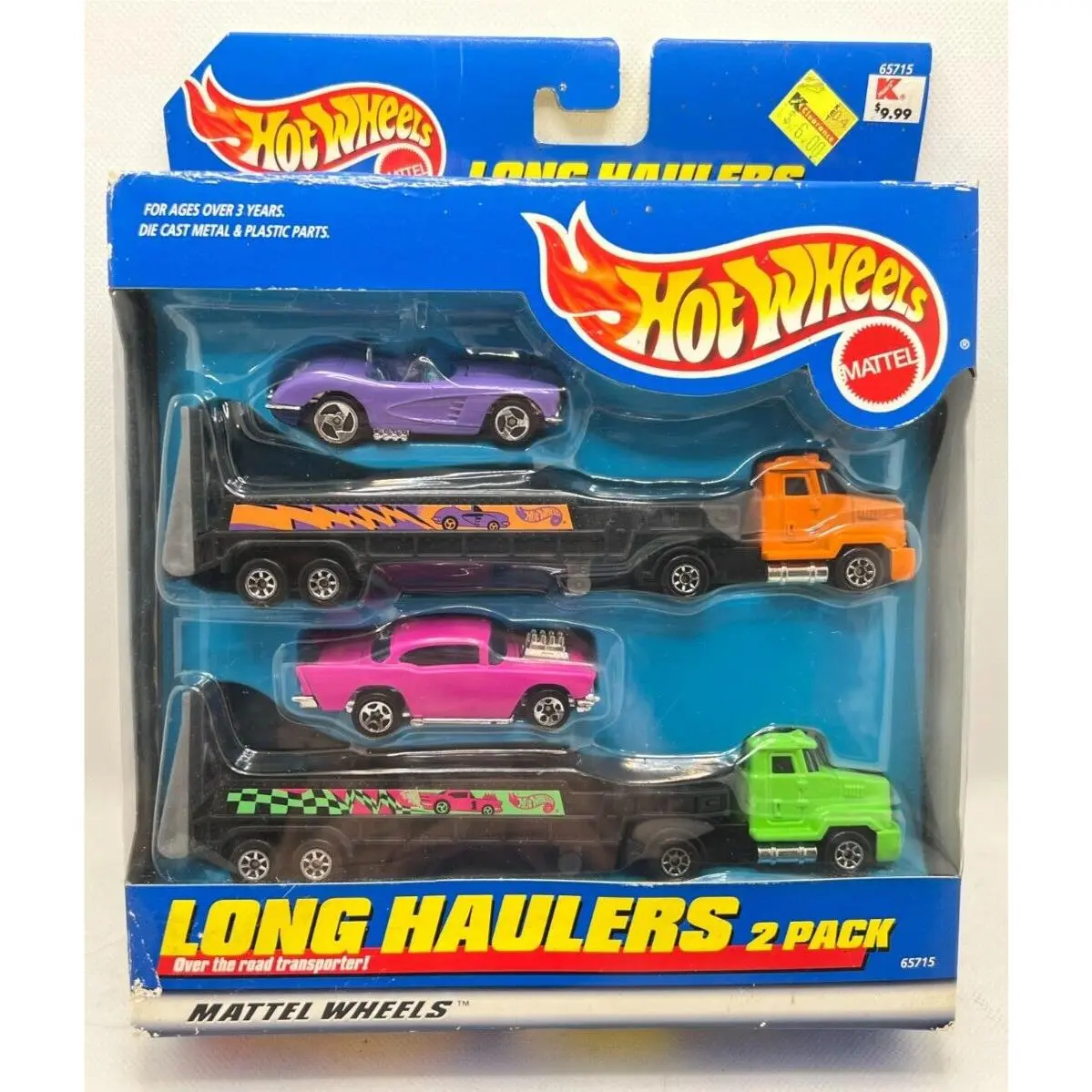 Hot Wheels Long Haulers 2 Pack 1999 Pink `57 Chevy Purple `58 Corvette