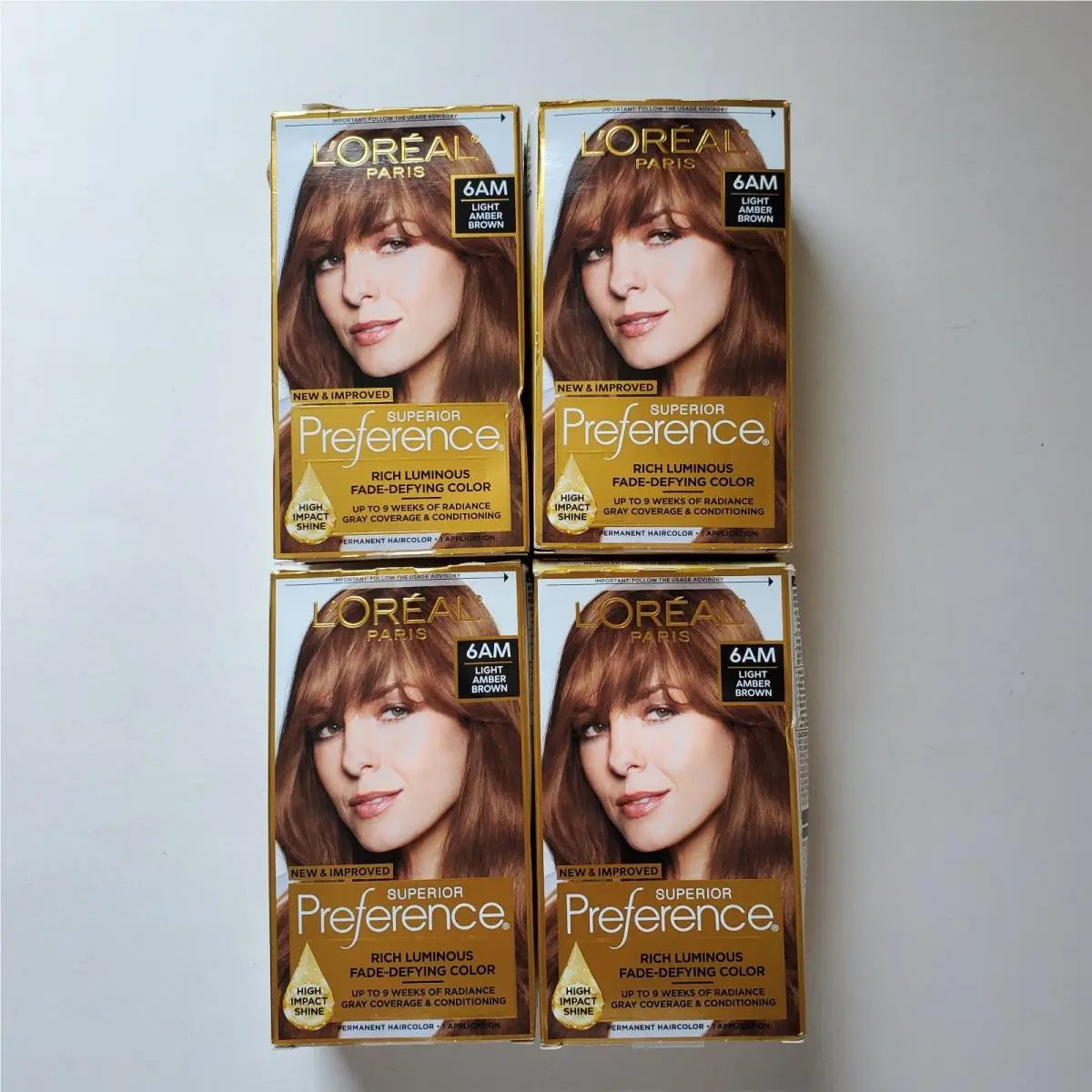 4 L`oreal Paris Superior Preference Hair Color Dye 6AM Light Amber Brown Box
