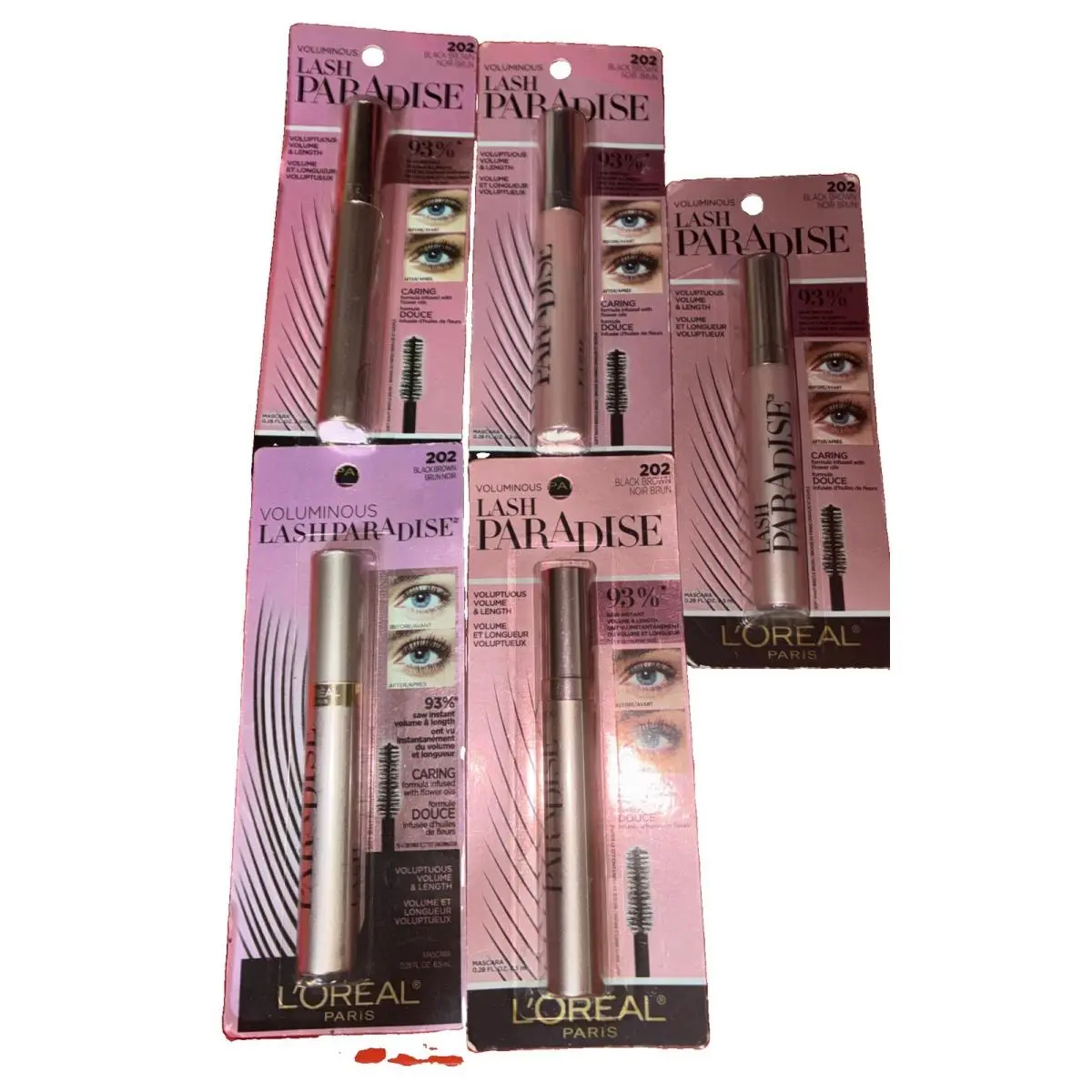 Loreal Voluminous Lash Paradise Mascara 202 Black Brown Lot of 5