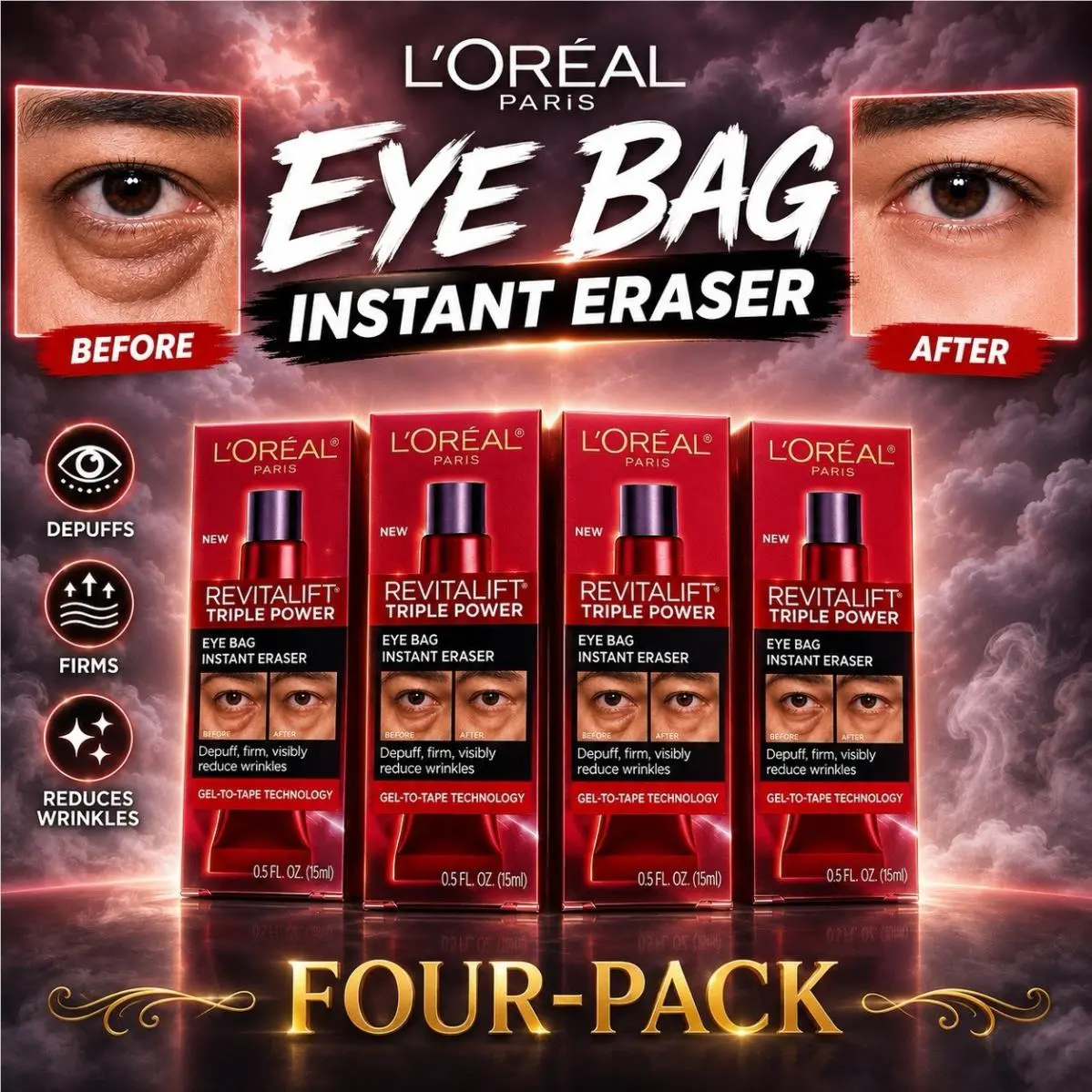 Loreal Revitalift Triple Power Eye Bag Instant Eraser .5 fl oz Each. 4 Pack