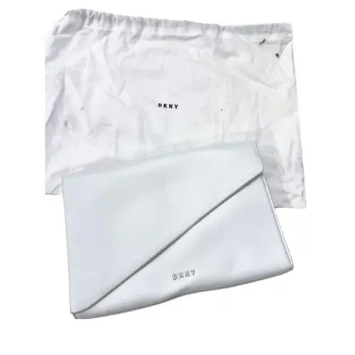 Dkny White Leather Clutch Bag Hand Holder and Dustbag Designer Gift Party