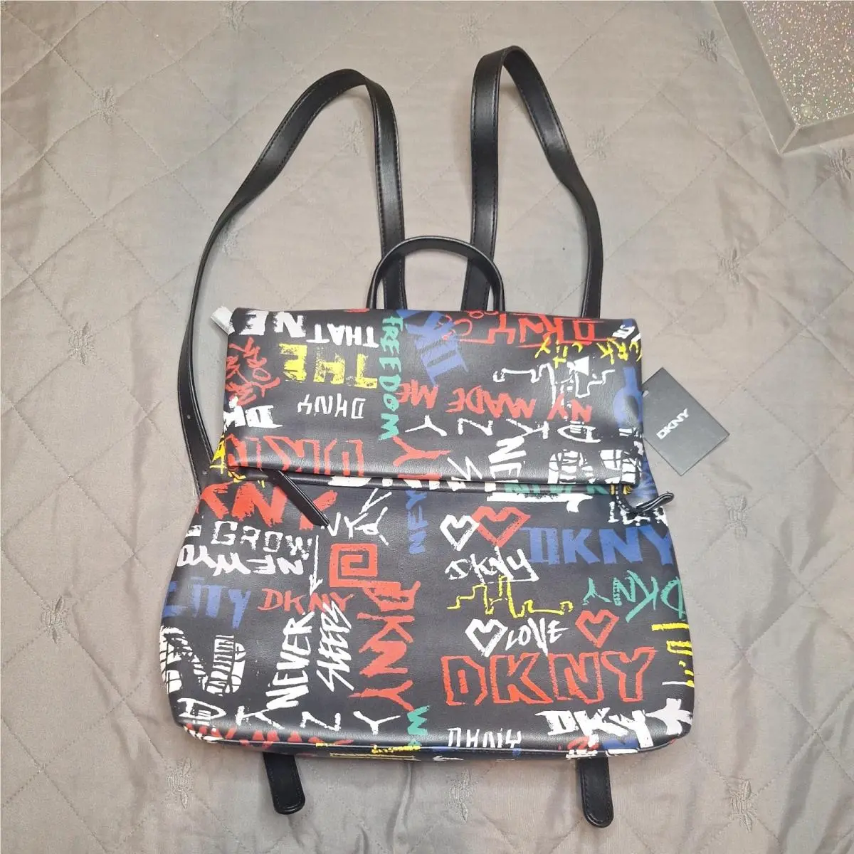 Dkny Tilly York Graffiti Foldover Backpack Purse by DKNY