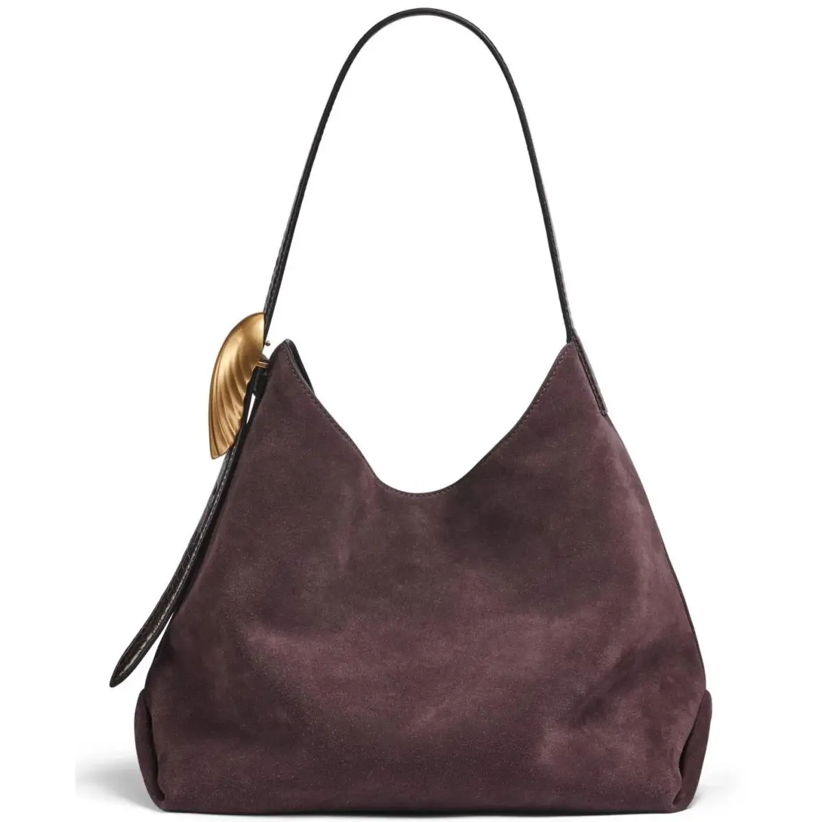 Donna Karan N Y Georgette Suede Medium Bucket Shoulder Bag Chocolate Plum