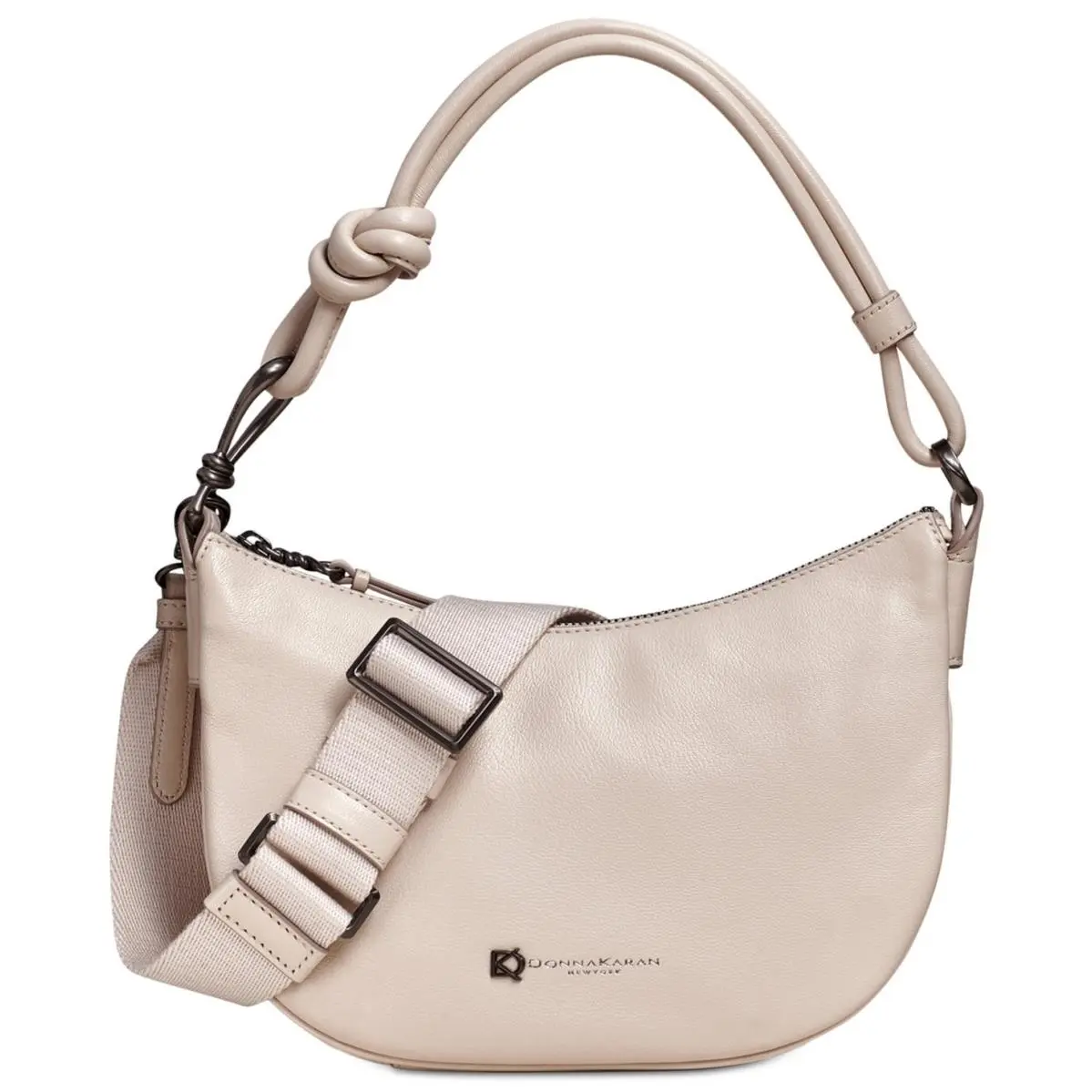 Donna Karan Roslyn Leather Hobo Crossbody Bag Sand Gold