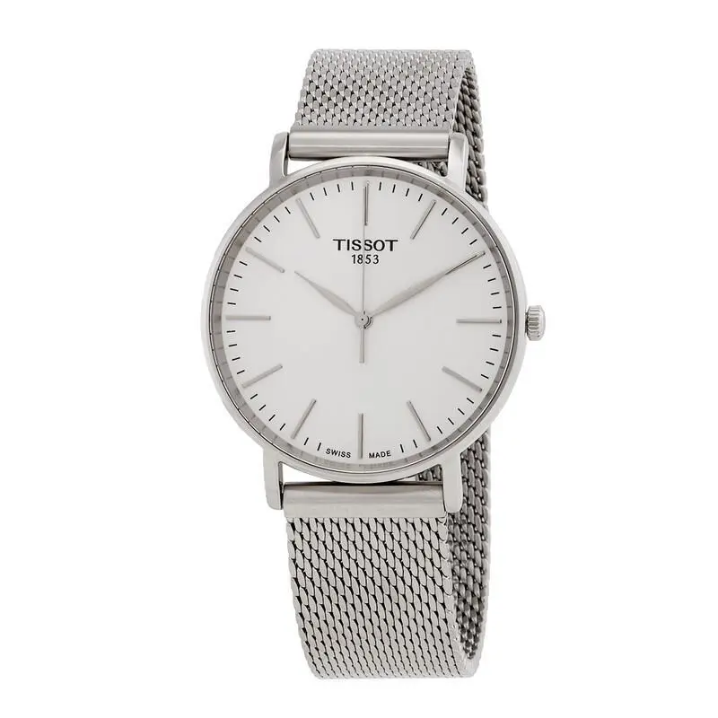 Tissot Men`s Everytime Sapphire Swiss Quartz Watch- T1434101101100 - Dial: White, Band: Silver