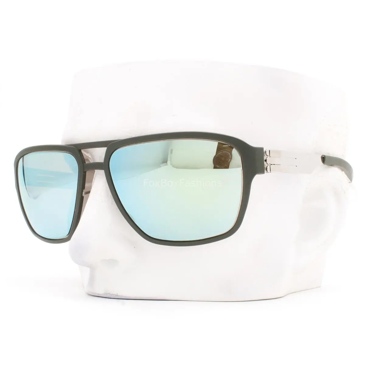 Ic Berlin Wipeout Sunglasses Matte Dark Green Chrome Silver Blue Mirror W/case by ic! berlin