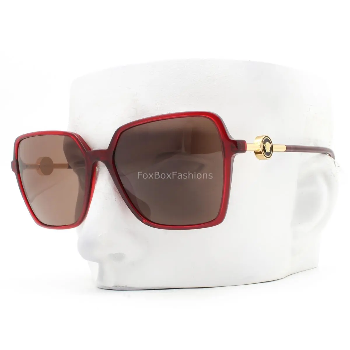 Versace Sunglasses Transparent Red Brown Tinted Gold Logo VE 4396 388/73 W/case