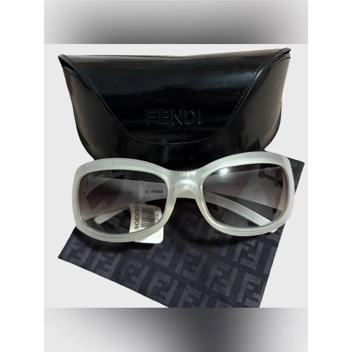 Vintage Y2K  with Case Silver Stud Logo Cold Insert Sunglasses by Fendi