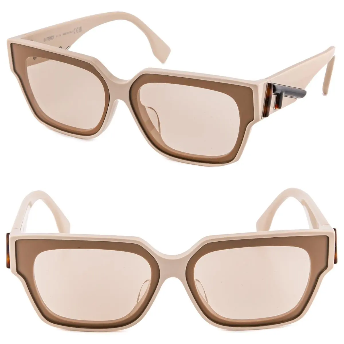 Fendi First 40099 Beige Brown Logo Square Sunglasses FE40099F 57E