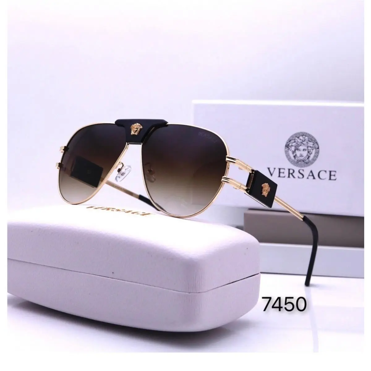 Pilot Aviator Sunglasses VE2252 147073 Gold/dark Brown 63-12-145 by Versace