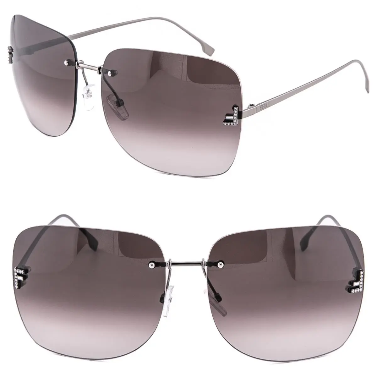 Fendi First 4134 Gray Mask Crystal Logo Fashion Rimless Sunglasses FE4134US