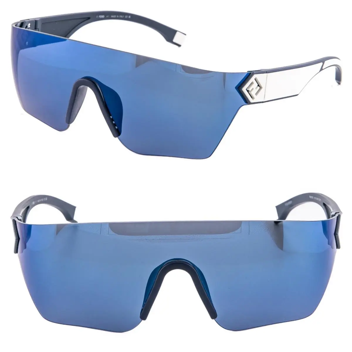 Fendi Sport FE40197U White Blue Mirror Unisex Logo Wrap Mask Sunglasses 40197