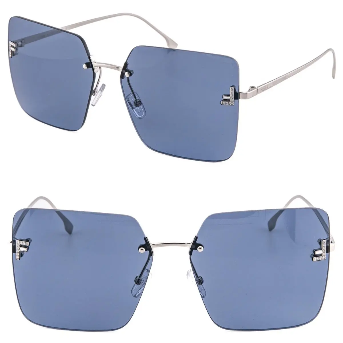 Fendi First 4082 Silver Blue Crystal Logo Fashion Rimless Sunglasses FE4082US