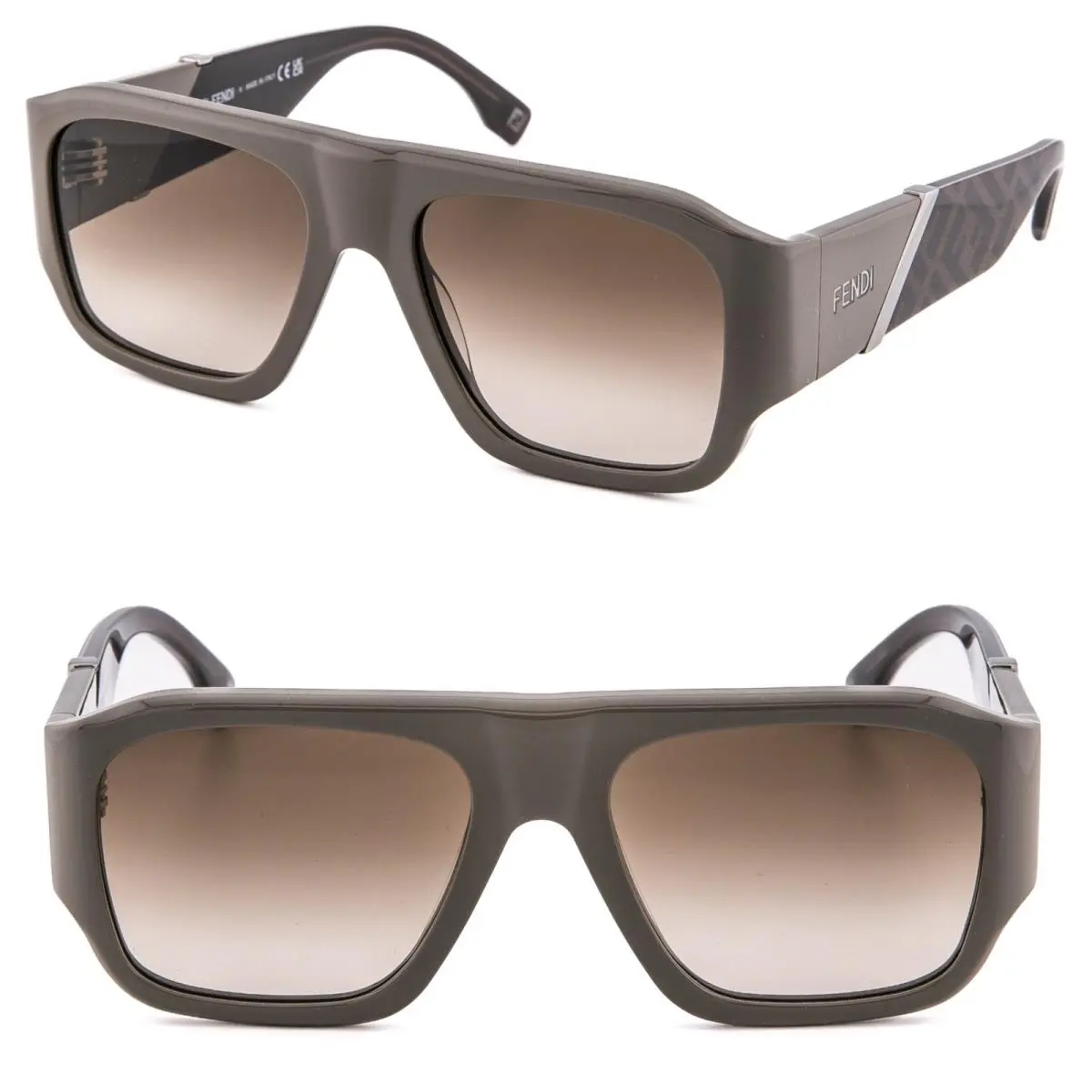 Fendi FE40198I Diagonal FF Logo Print 40198 Brown Gray Bold Sunglasses 47F