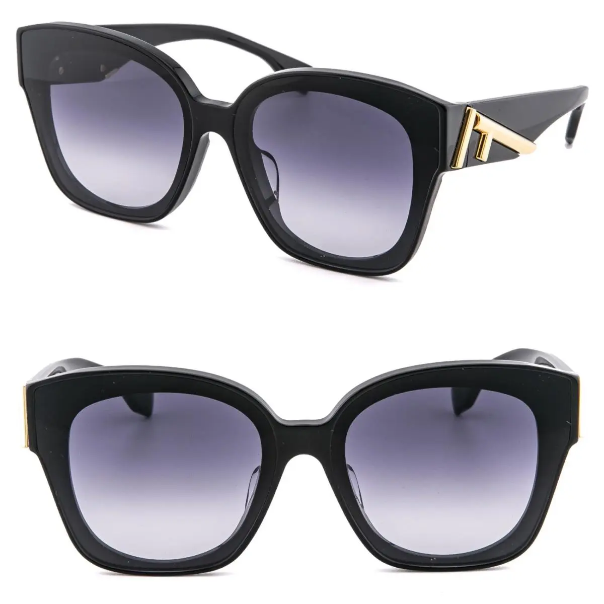 Fendi First 40098 Black Gold Diagonal Logo Sunglasses FE40098F 01W