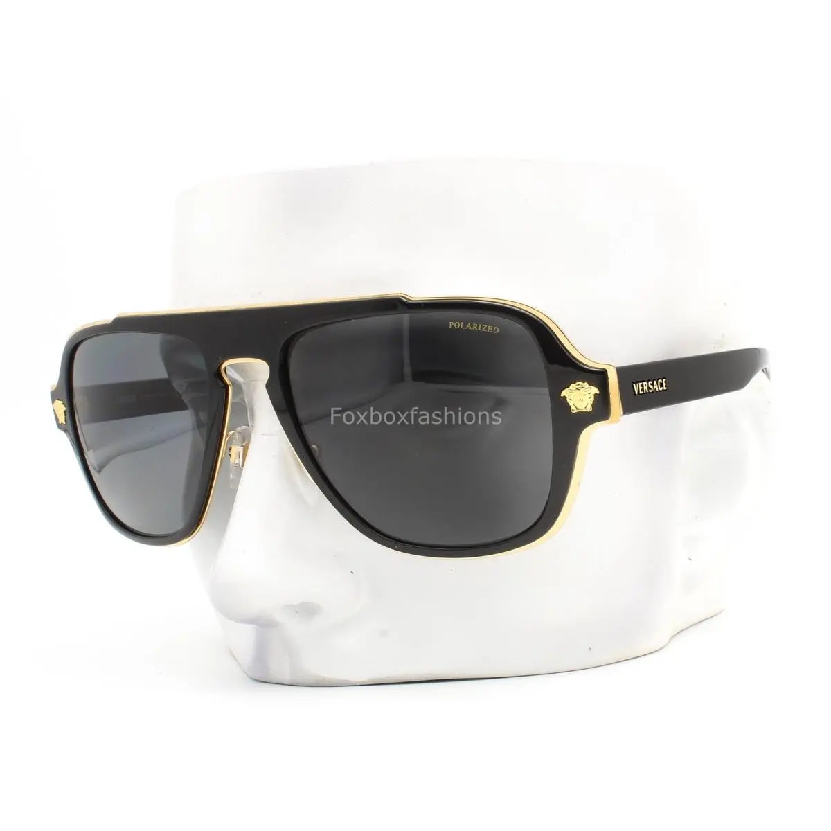 Sunglasses VE2199 1002/81 Black Gold Medusa Retro Charm Polarized W/case by Versace