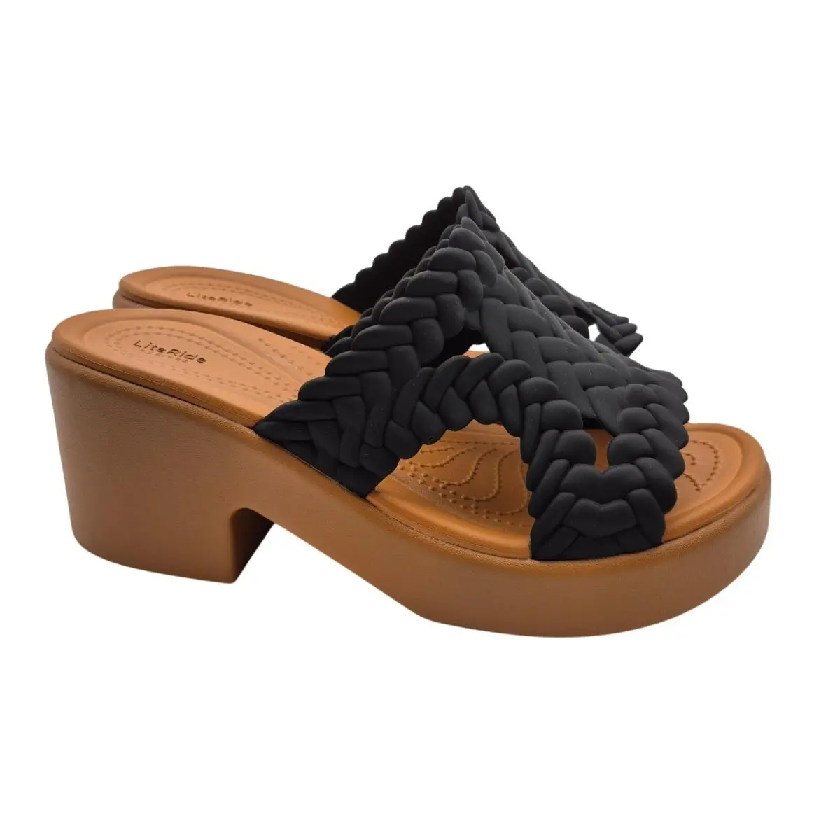 Crocs Brooklyn Woven Slide Heel Platform Sandals Noir Black Women`s Size 9 Shoes