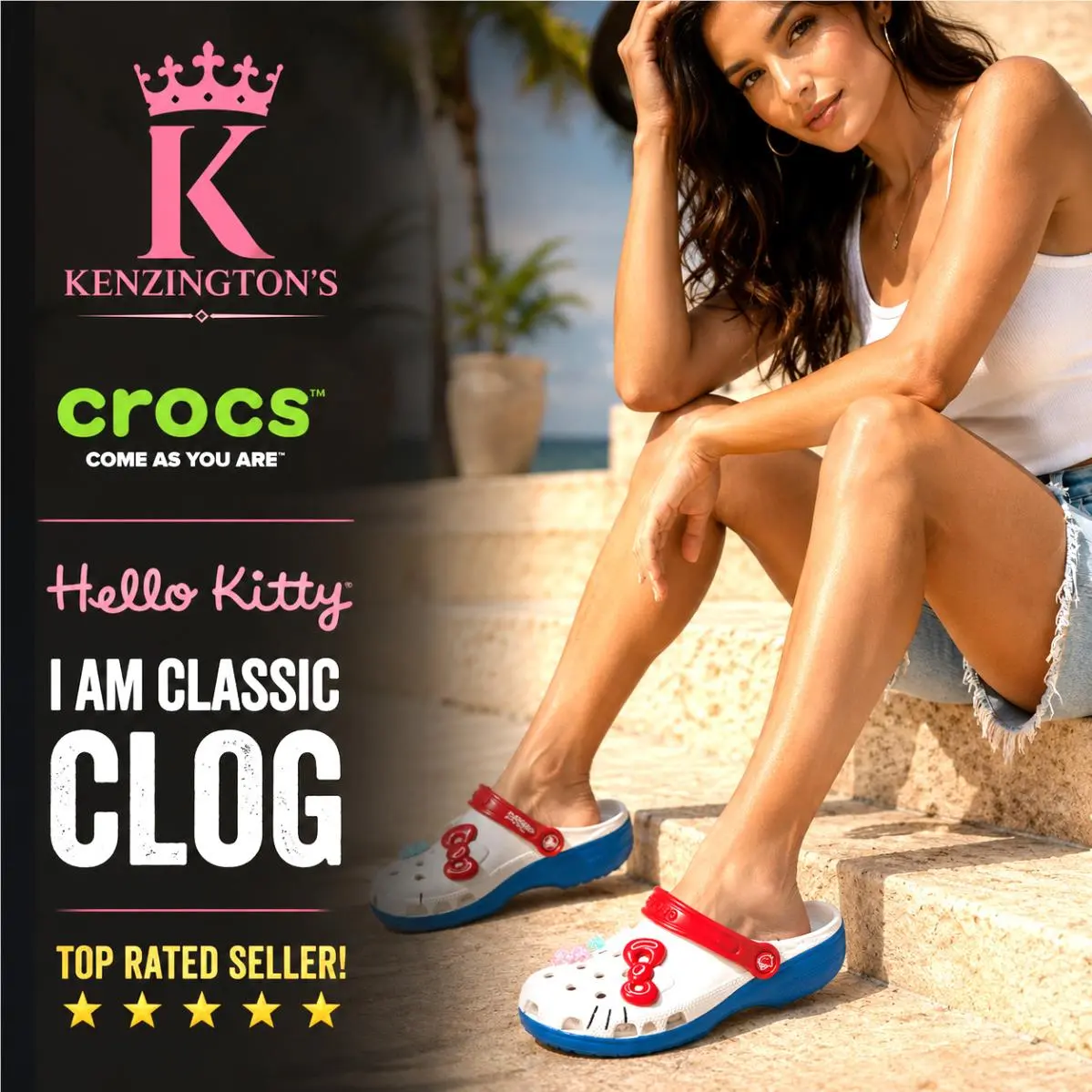 Crocs Hello Kitty I Am Classic Clog White Red Blue M6 W8