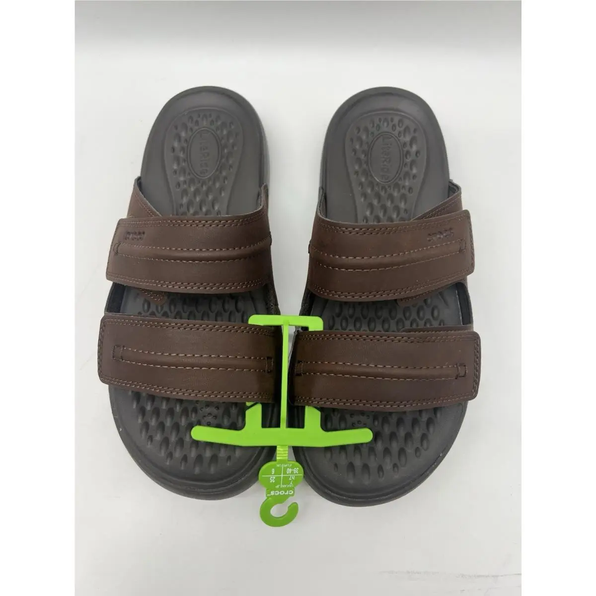 Crocs Men`s Literide Slide Sandals Brown Double Strap Size 7 Espresso Shoes